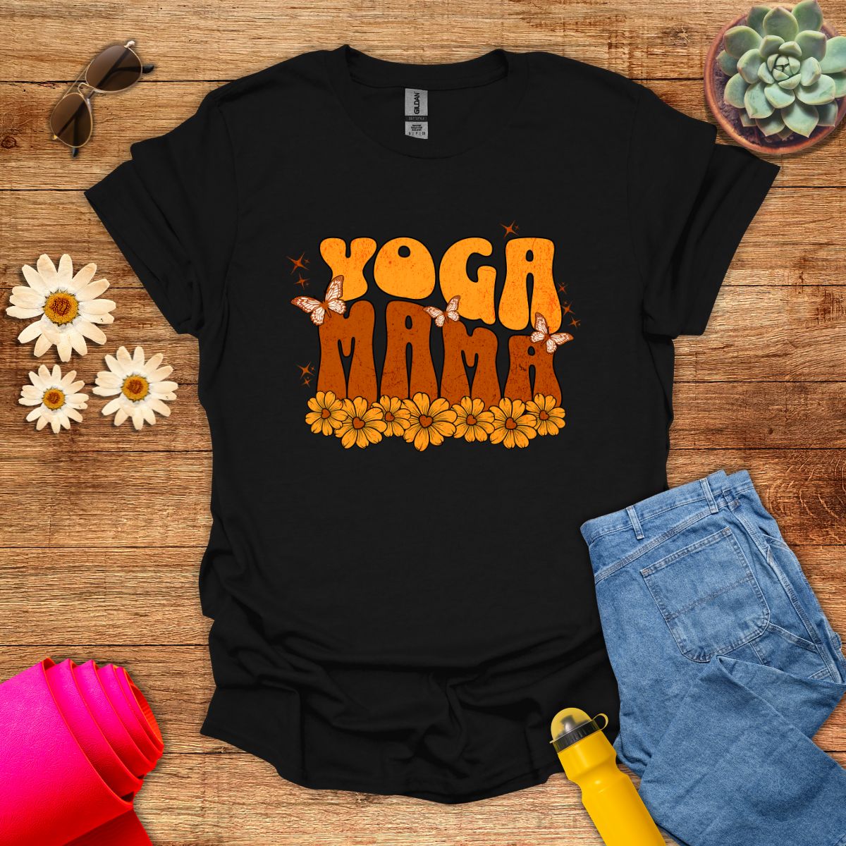 Retro Yoga Mama Floral Meditation T-Shirt