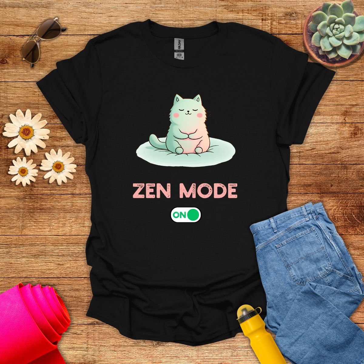 Zen Mode Cat Meditation T-Shirt