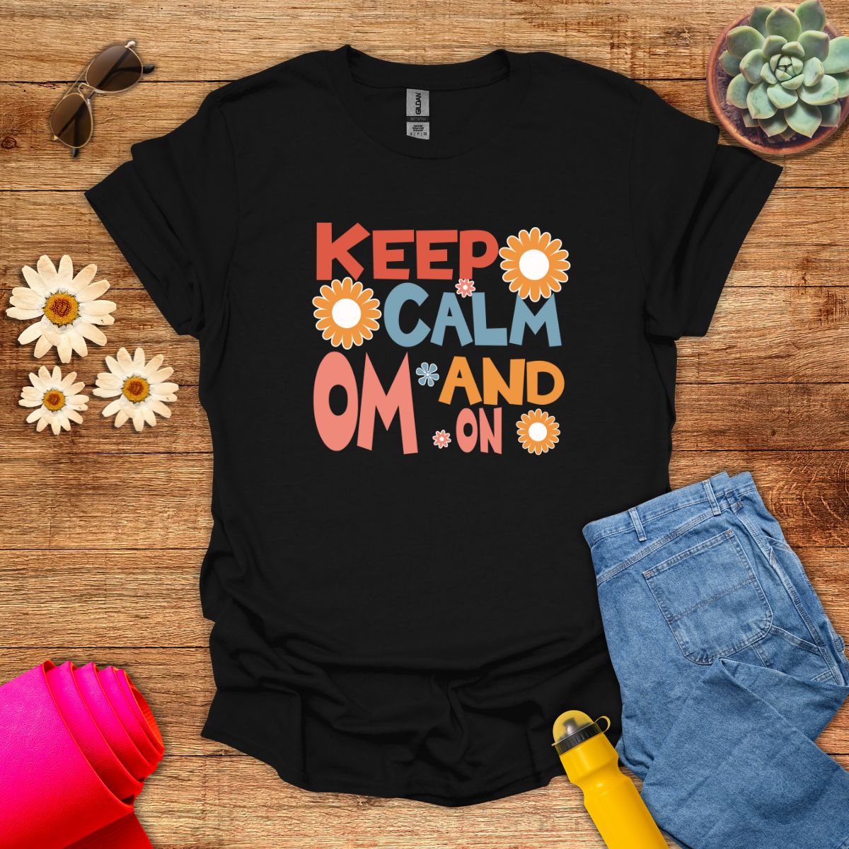 Keep Calm and Om On Inspirational Yoga T-Shirt