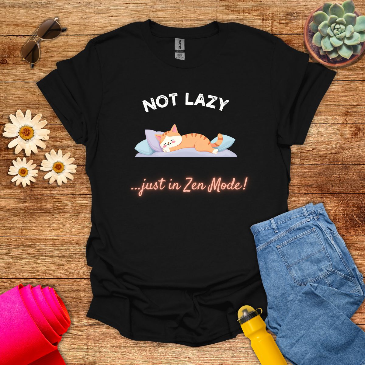 Not Lazy, Just in Zen Mode Meditation Cat T-Shirt