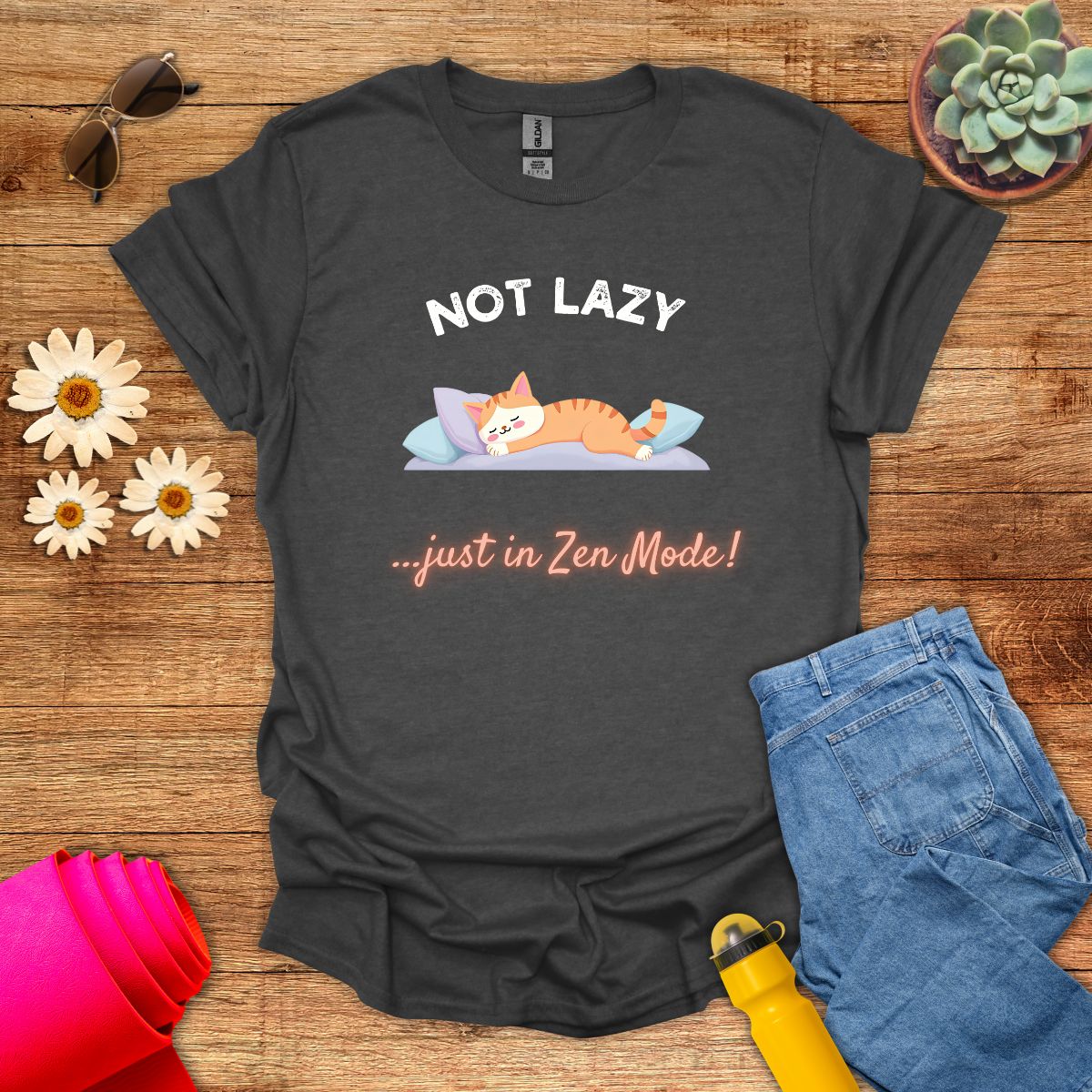 Not Lazy, Just in Zen Mode Meditation Cat T-Shirt