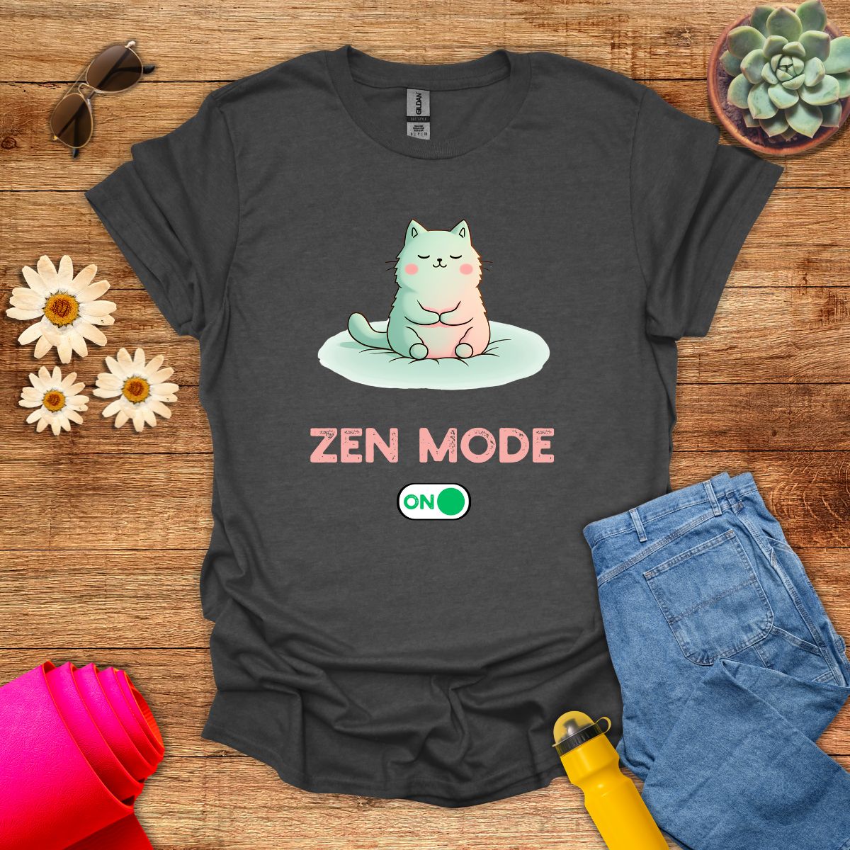 Zen Mode Cat Meditation T-Shirt