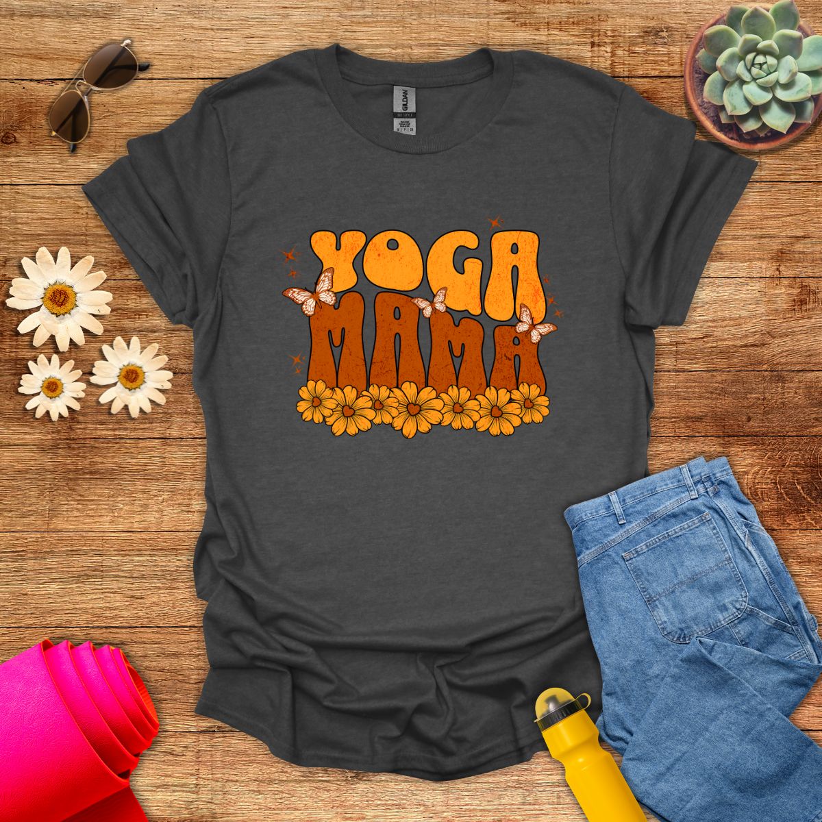 Retro Yoga Mama Floral Meditation T-Shirt