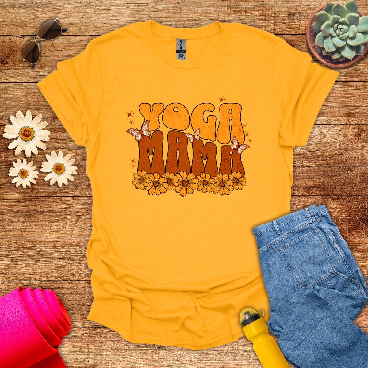 Retro Yoga Mama Floral Meditation T-Shirt