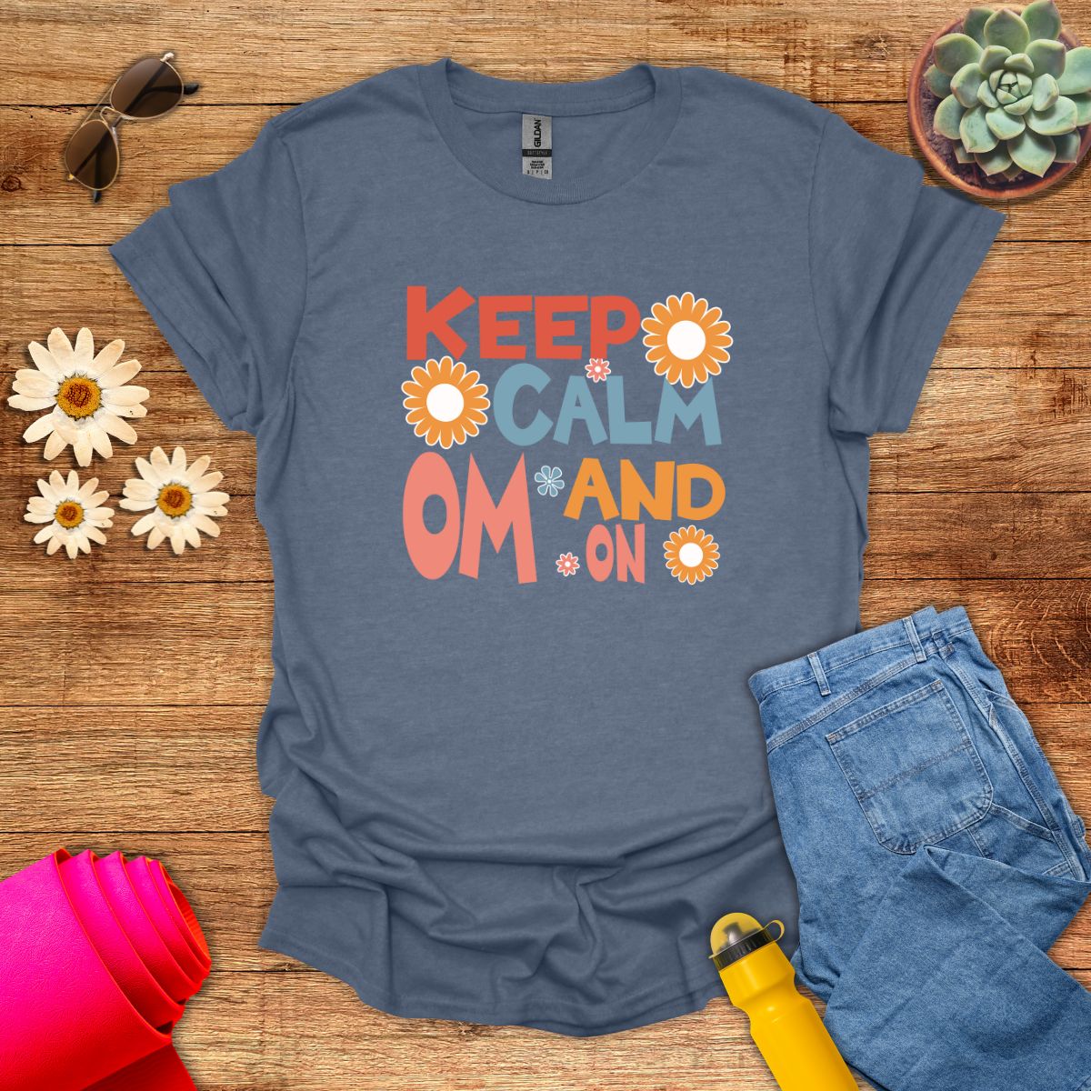 Keep Calm and Om On Inspirational Yoga T-Shirt