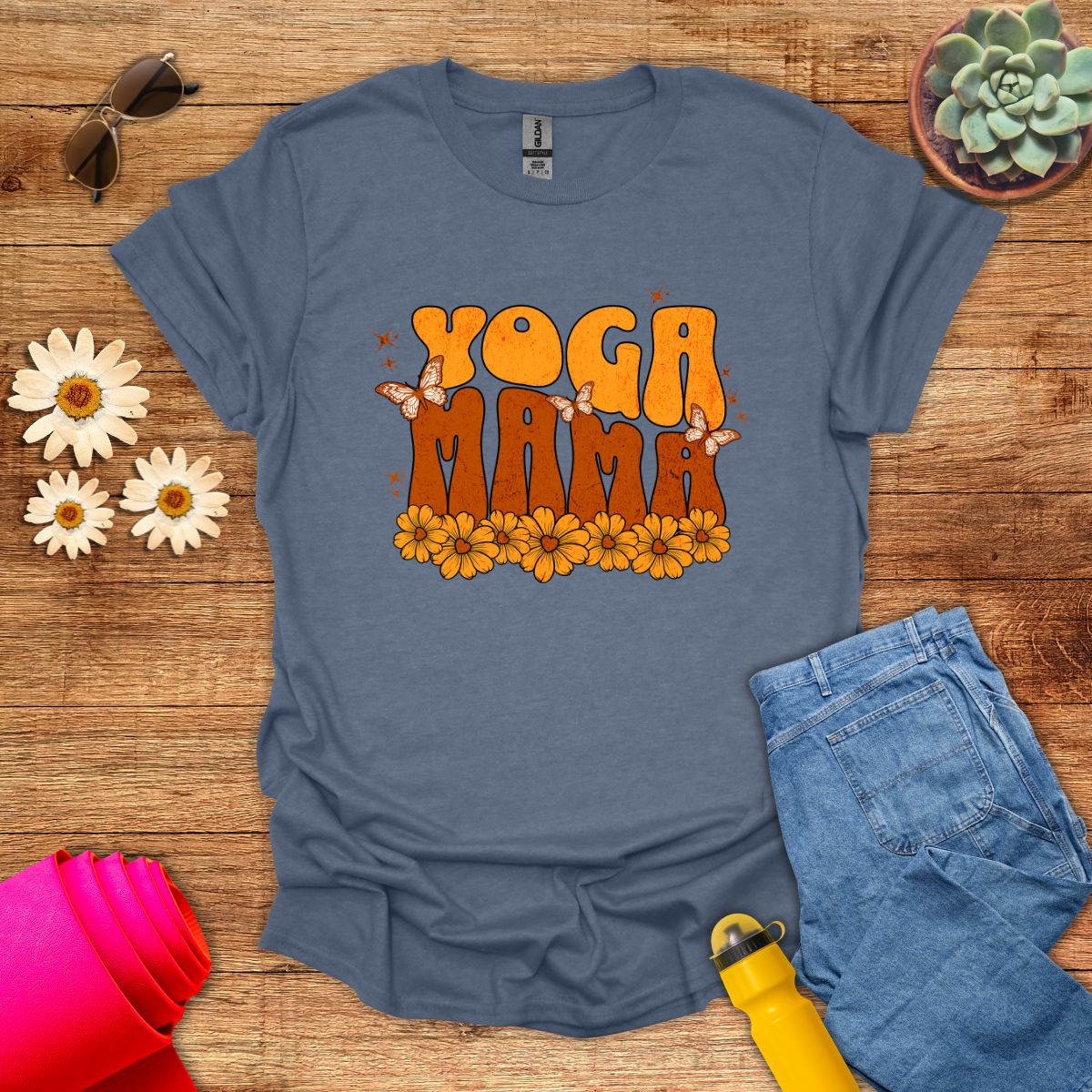 Retro Yoga Mama Floral Meditation T-Shirt