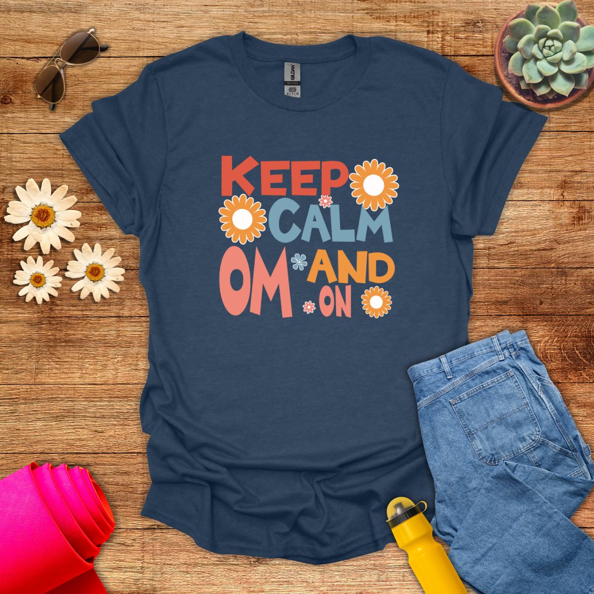 Keep Calm and Om On Inspirational Yoga T-Shirt