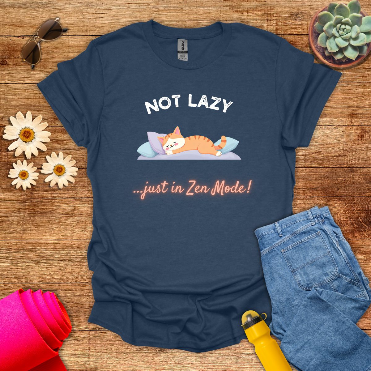 Not Lazy, Just in Zen Mode Meditation Cat T-Shirt