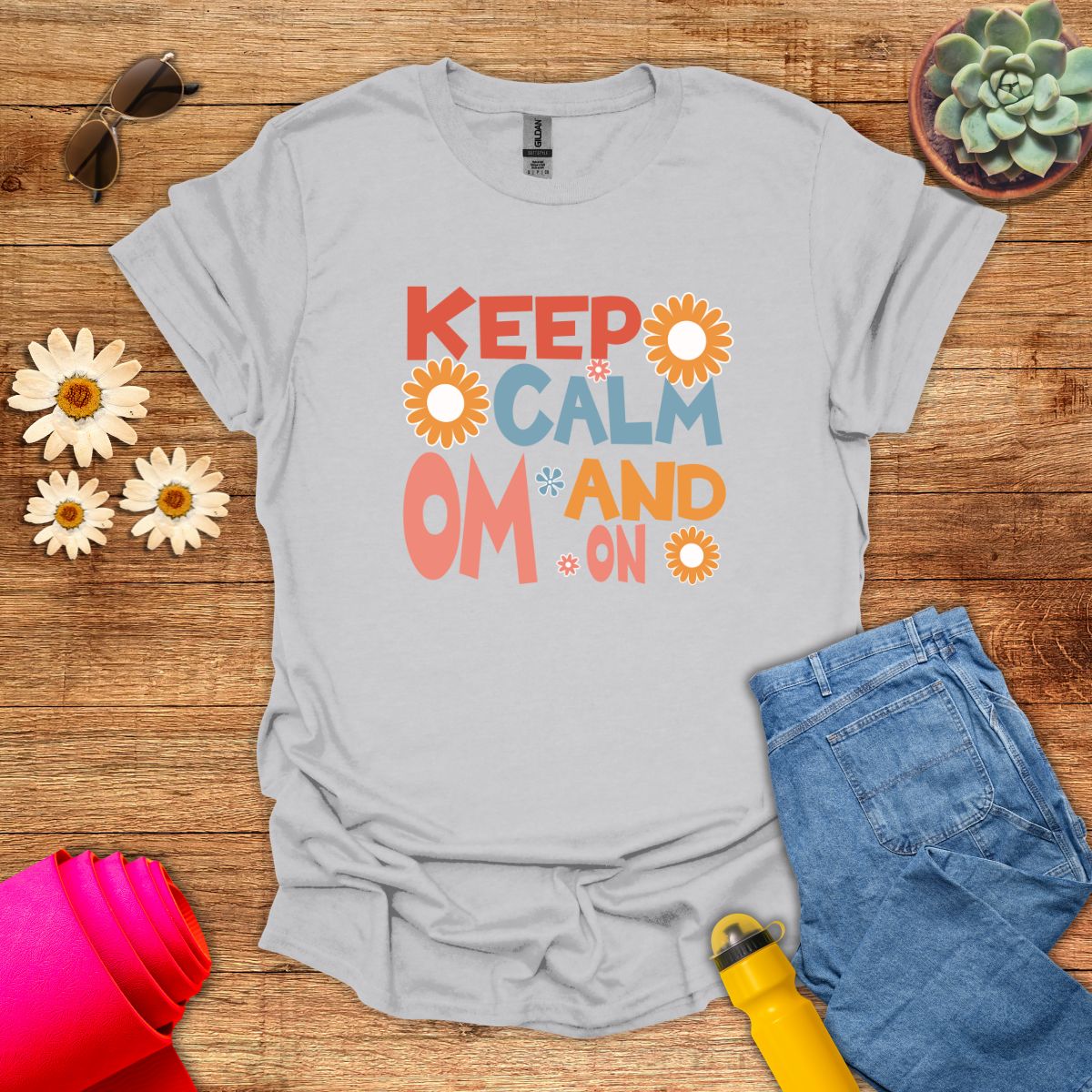 Keep Calm and Om On Inspirational Yoga T-Shirt