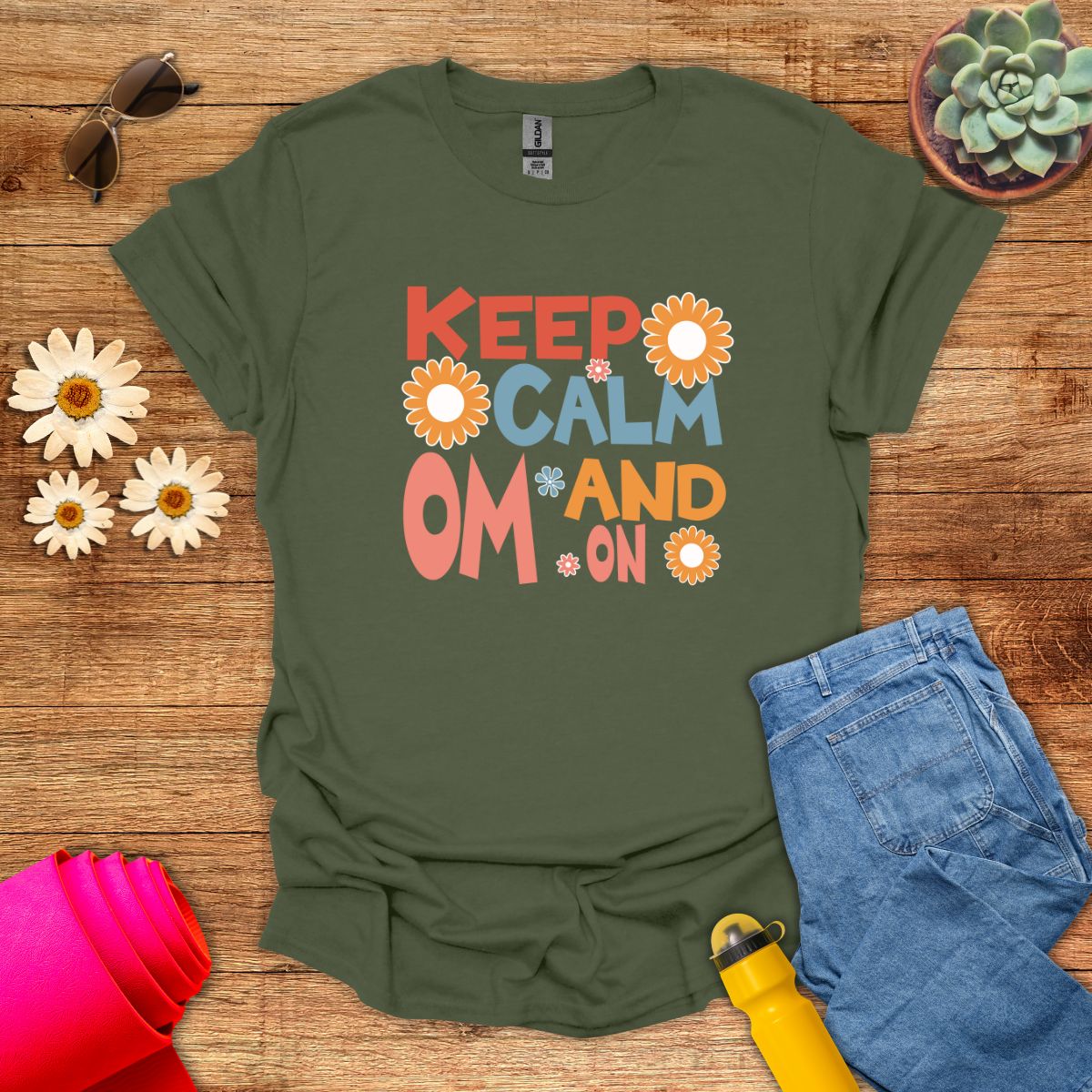 Keep Calm and Om On Inspirational Yoga T-Shirt