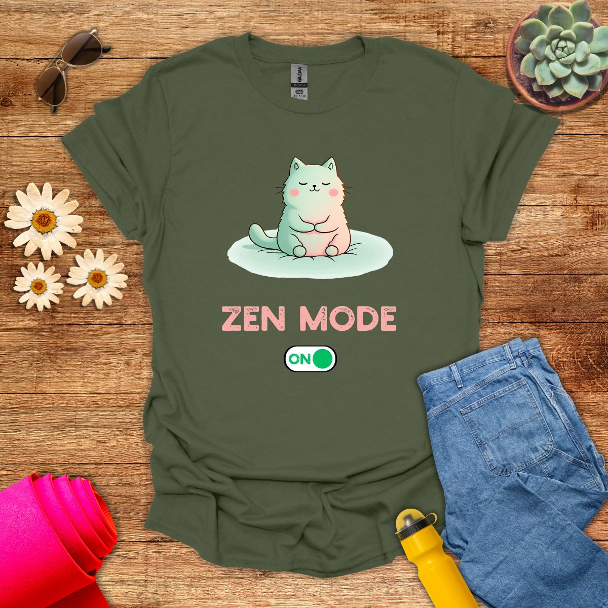 Zen Mode Cat Meditation T-Shirt