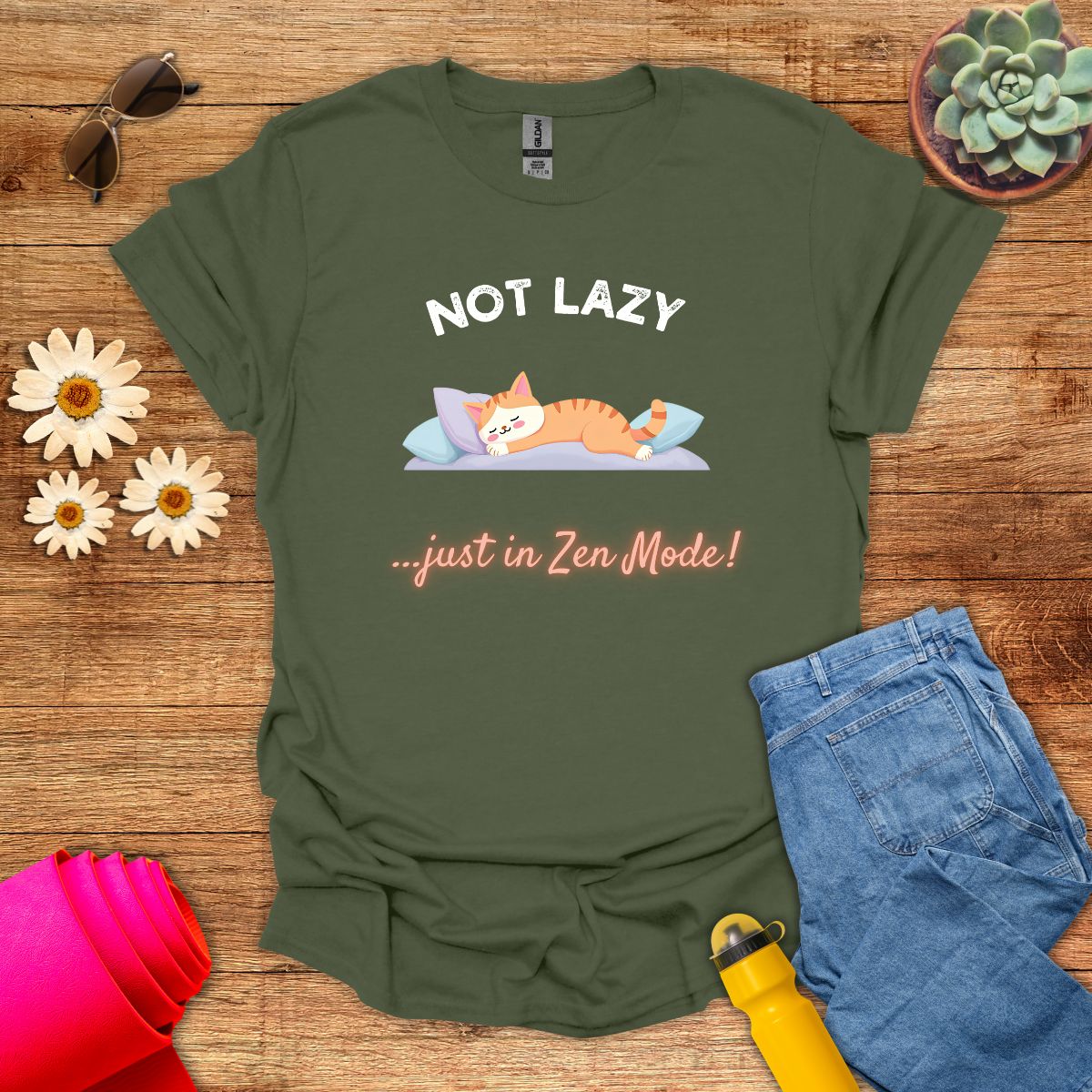 Not Lazy, Just in Zen Mode Meditation Cat T-Shirt