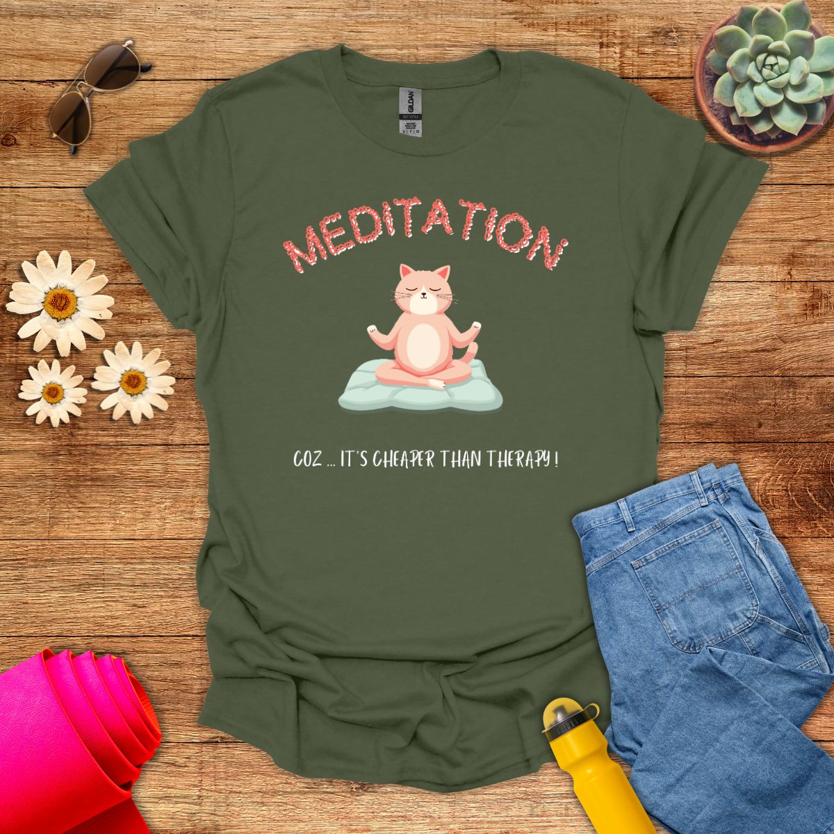 Meditation Better Than Therapy Cat T-Shirt