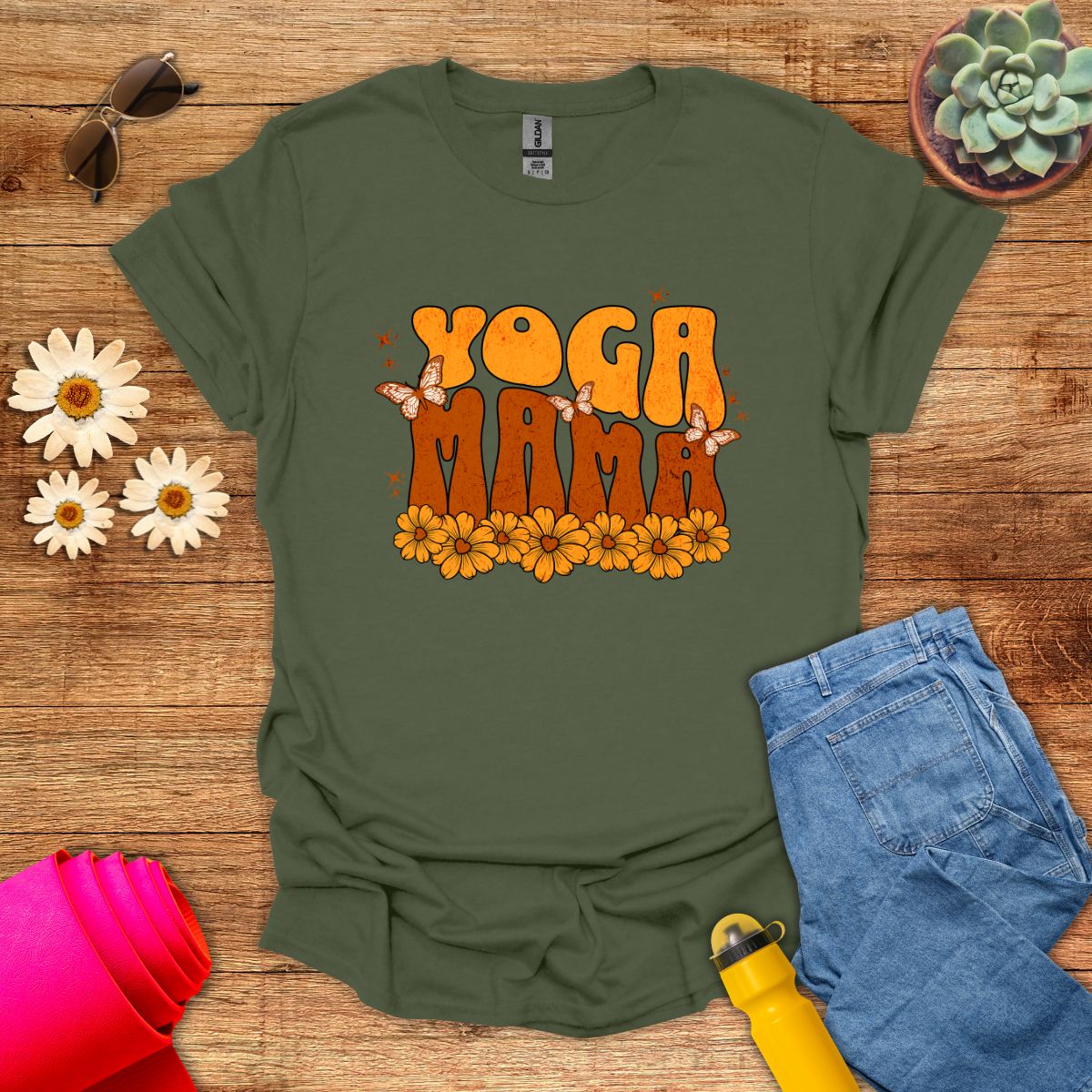 Retro Yoga Mama Floral Meditation T-Shirt