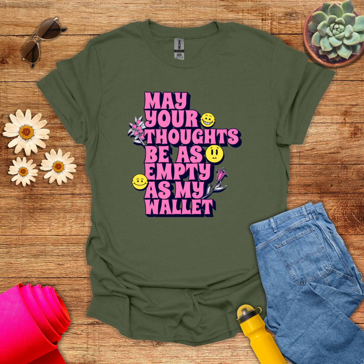 Funny Empty Wallet Empty Thoughts Meditation T-Shirt