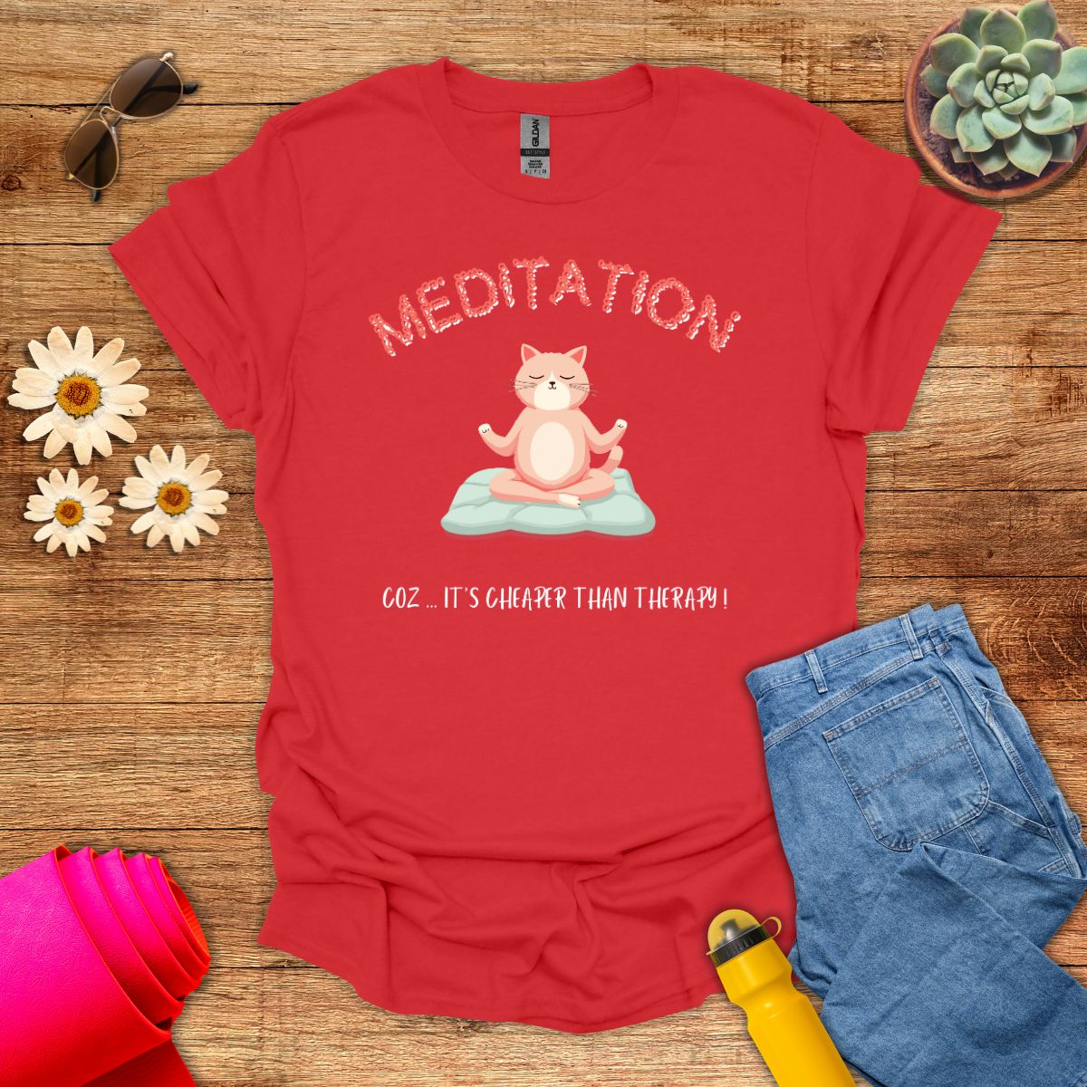 Meditation Better Than Therapy Cat T-Shirt