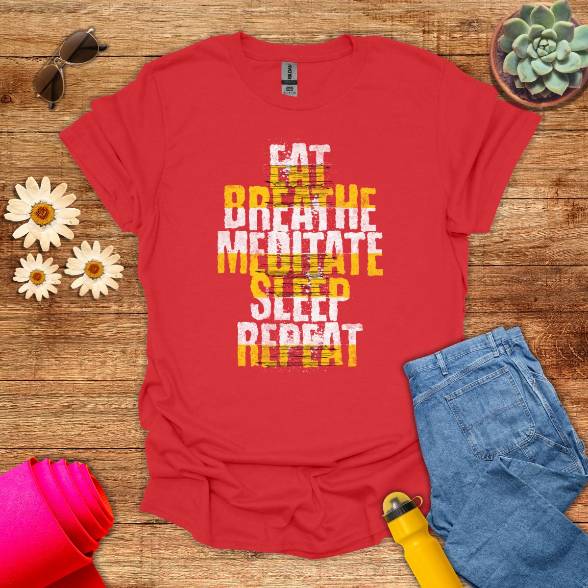 Eat Breathe Meditate Sleep Repeat Inspirational T-Shirt