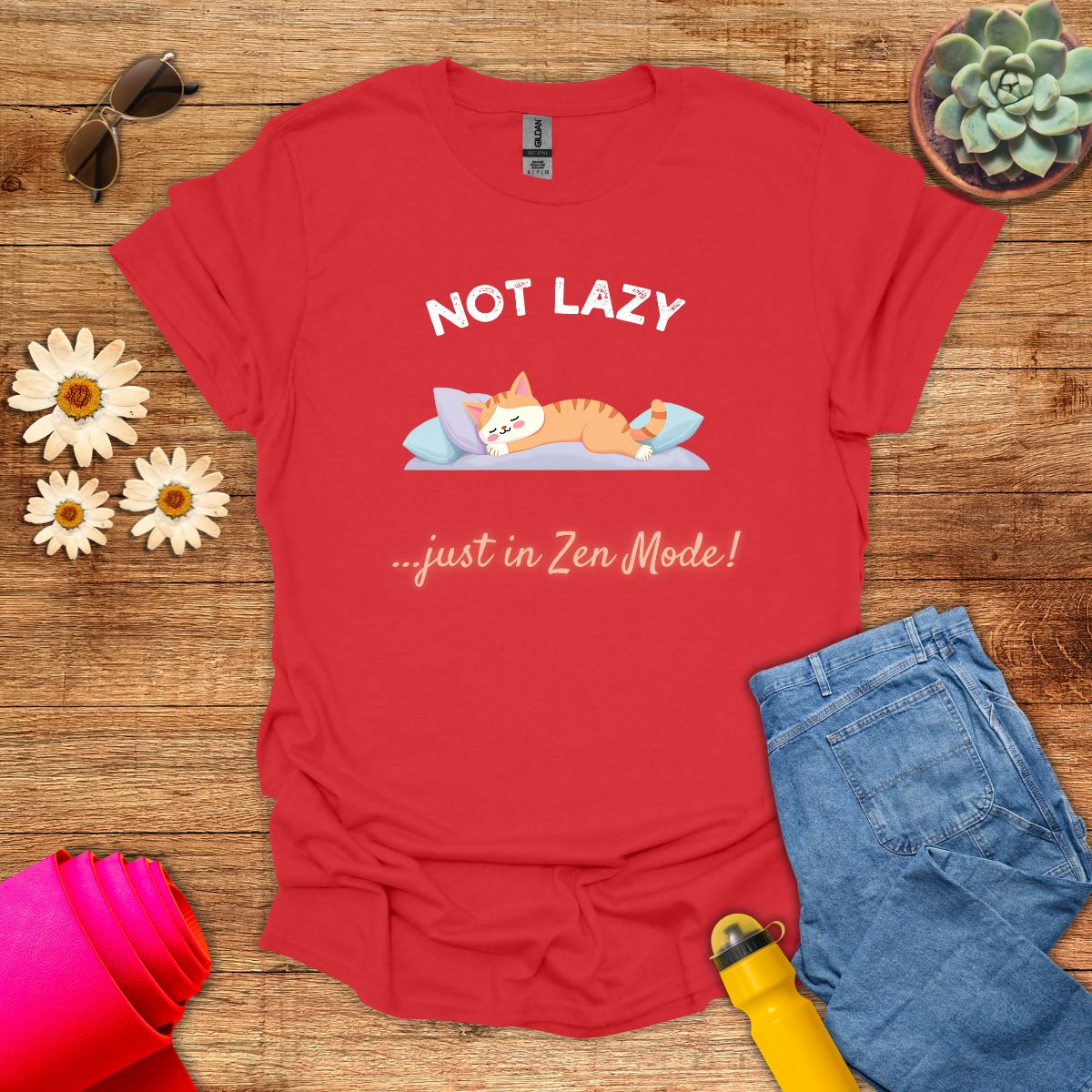 Not Lazy, Just in Zen Mode Meditation Cat T-Shirt