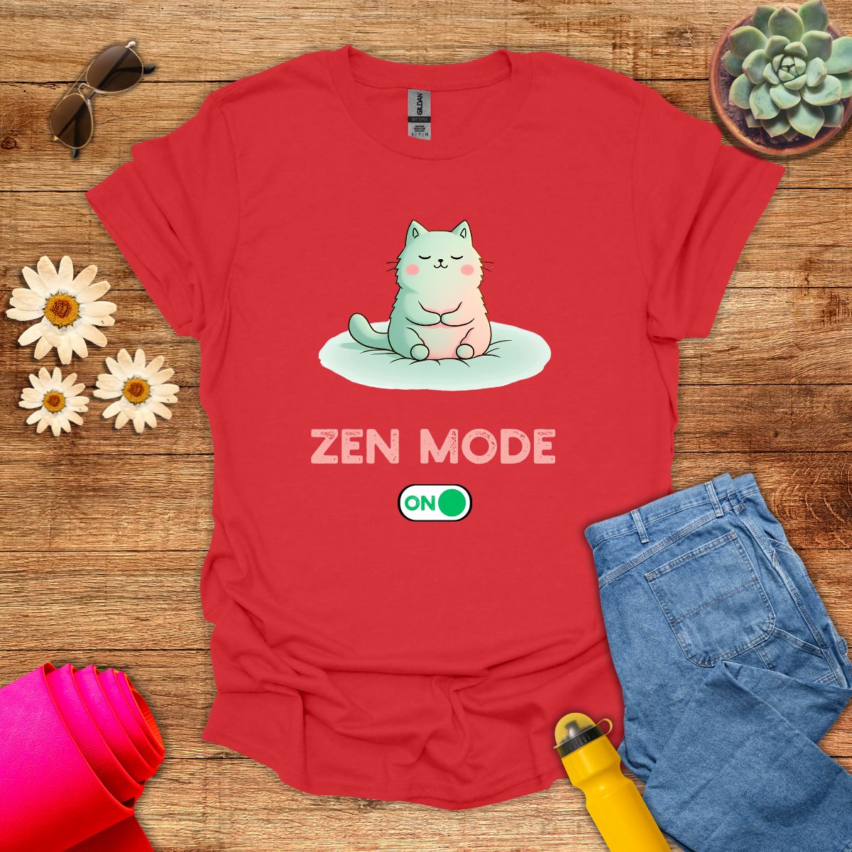 Zen Mode Cat Meditation T-Shirt