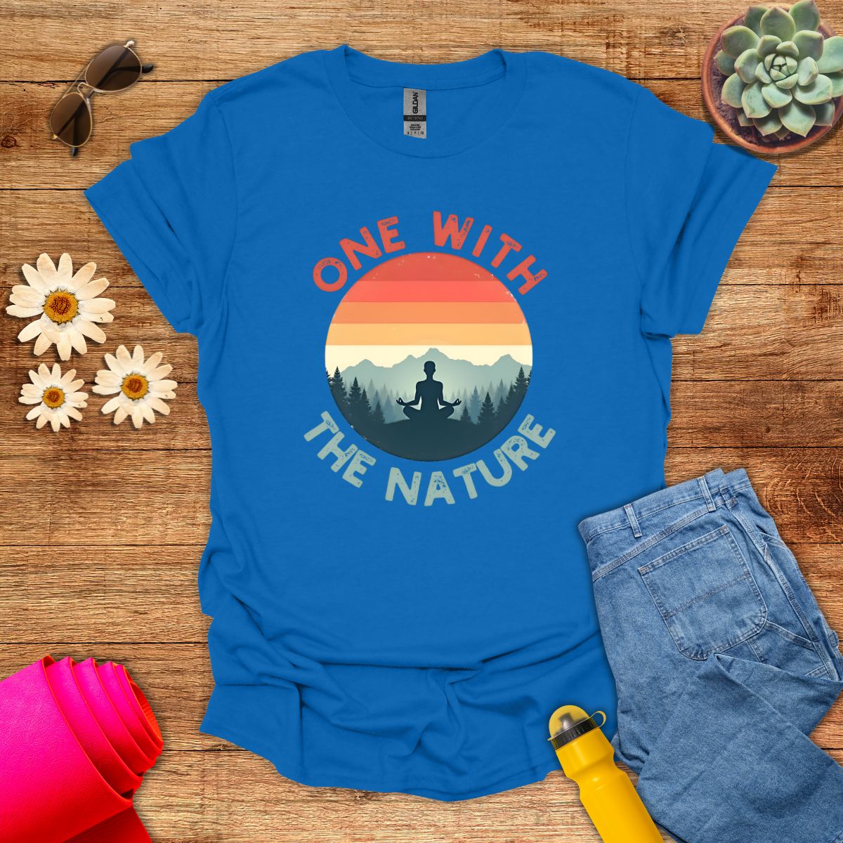 Retro Sunset One With the Nature Meditation T-Shirt