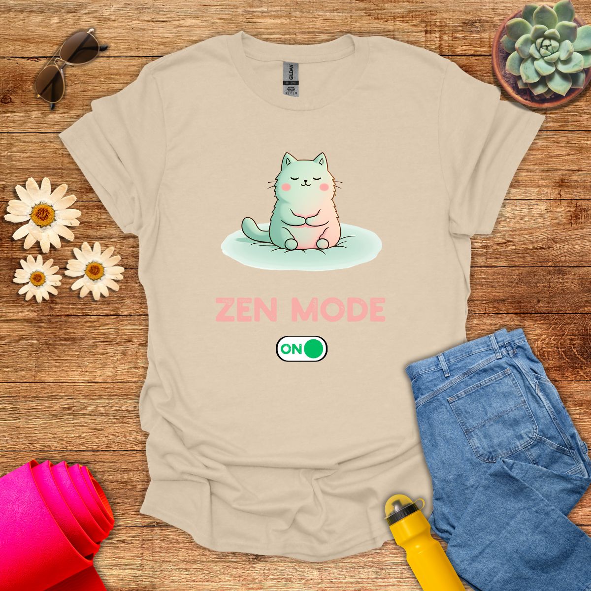 Zen Mode Cat Meditation T-Shirt