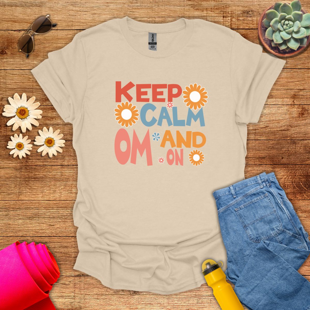 Keep Calm and Om On Inspirational Yoga T-Shirt