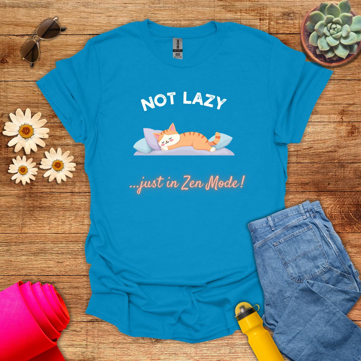 Not Lazy, Just in Zen Mode Meditation Cat T-Shirt