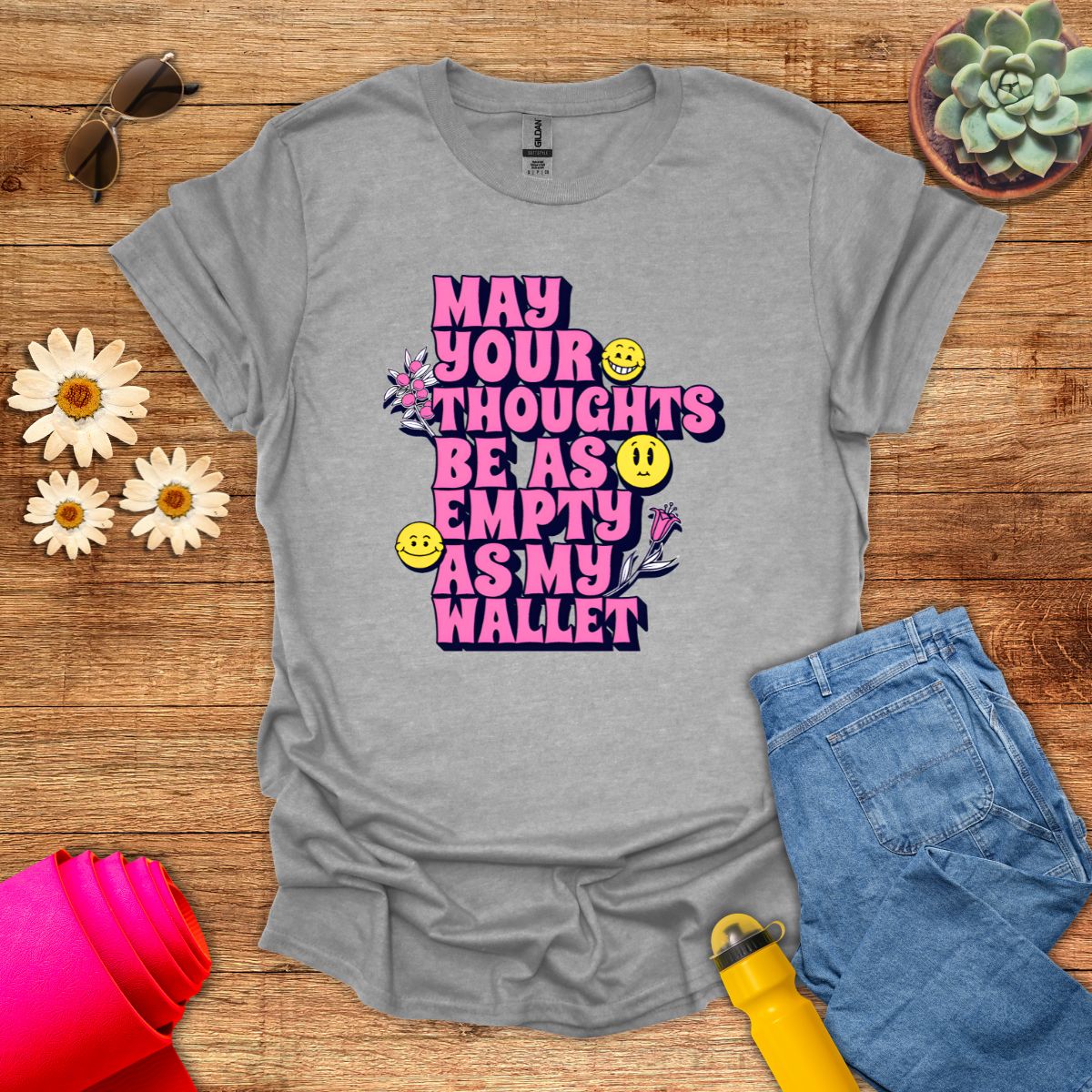 Funny Empty Wallet Empty Thoughts Meditation T-Shirt