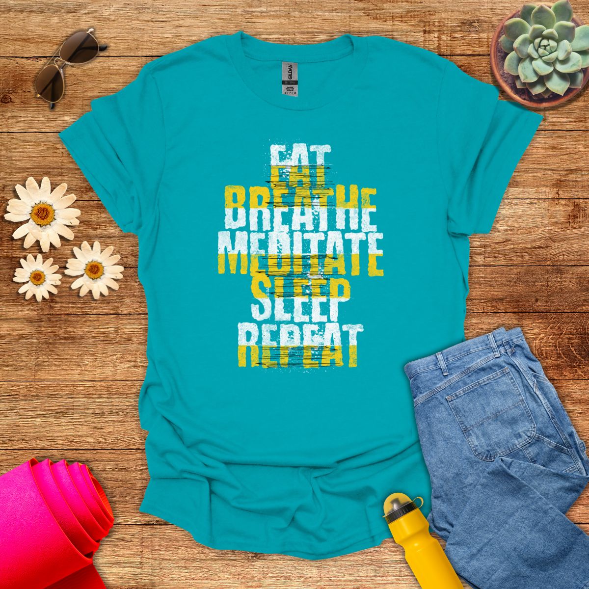 Eat Breathe Meditate Sleep Repeat Inspirational T-Shirt