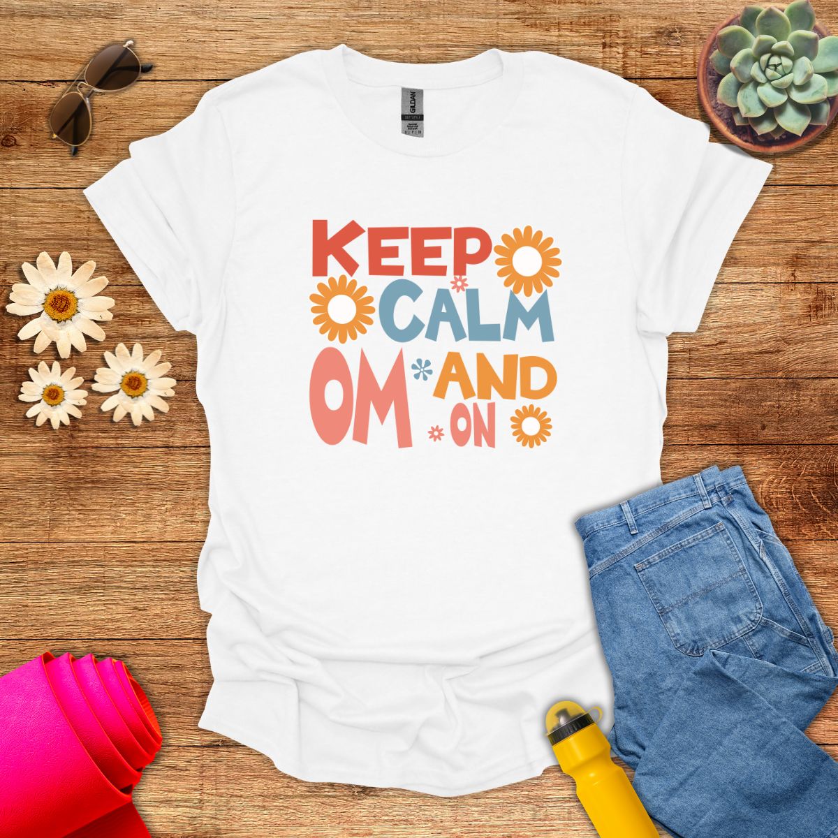 Keep Calm and Om On Inspirational Yoga T-Shirt