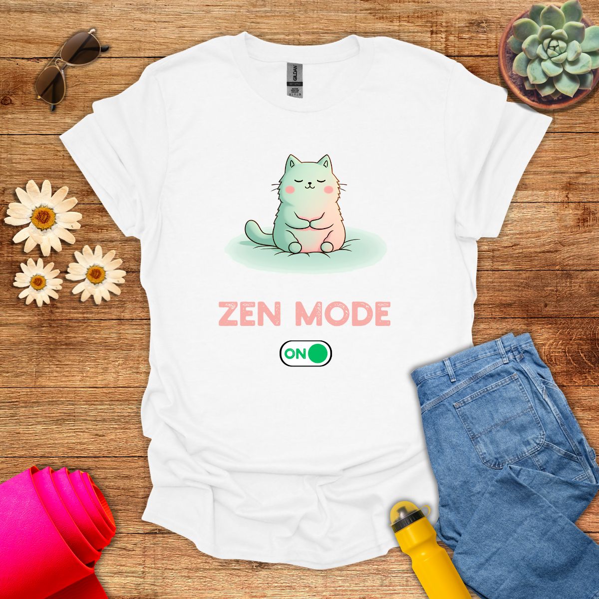 Zen Mode Cat Meditation T-Shirt